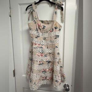 Avantlook Tie Shoulder Mini Lace Dress